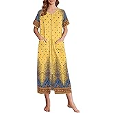 Ekouaer Women Long House Coat Zipper Front Robes Full Length Nightgowns with Pockets Striped Loungewear S-4XL