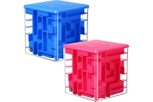 YPTNIGINU 2 Pcs Money Box for Cash Gift Stocking Stuffers Plastic Cash Money Maze Puzzle Box for Adults Christmas Birthday Party Favors (Red, Blue)