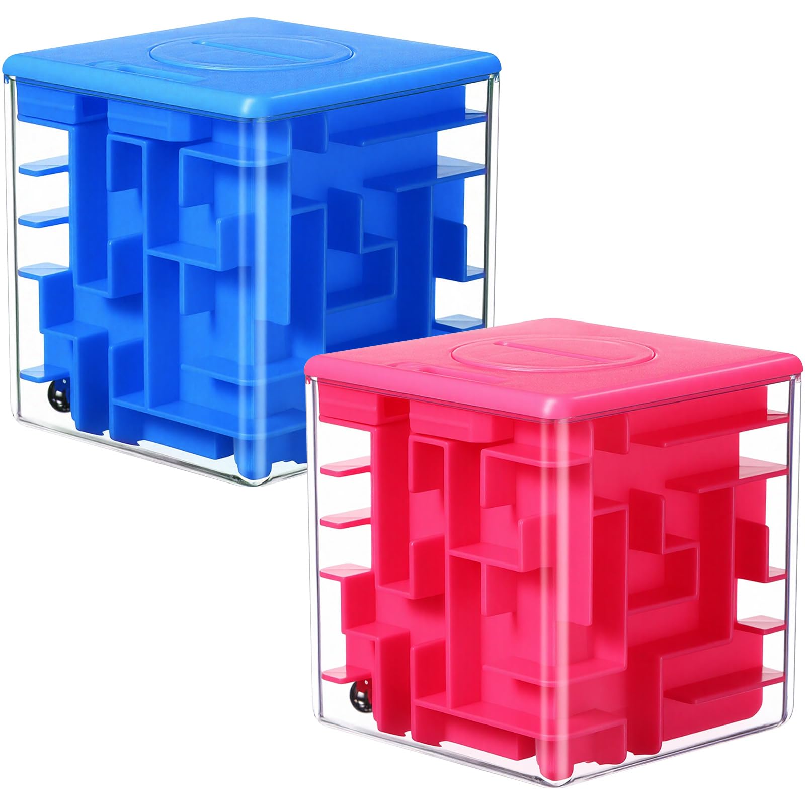 Photo 1 of 2 Pcs Money Box for Cash Gift Stocking Stuffers Plastic Cash Money Maze Puzzle Box for Adults Christmas Birthday Party Favors (Red, Blue)