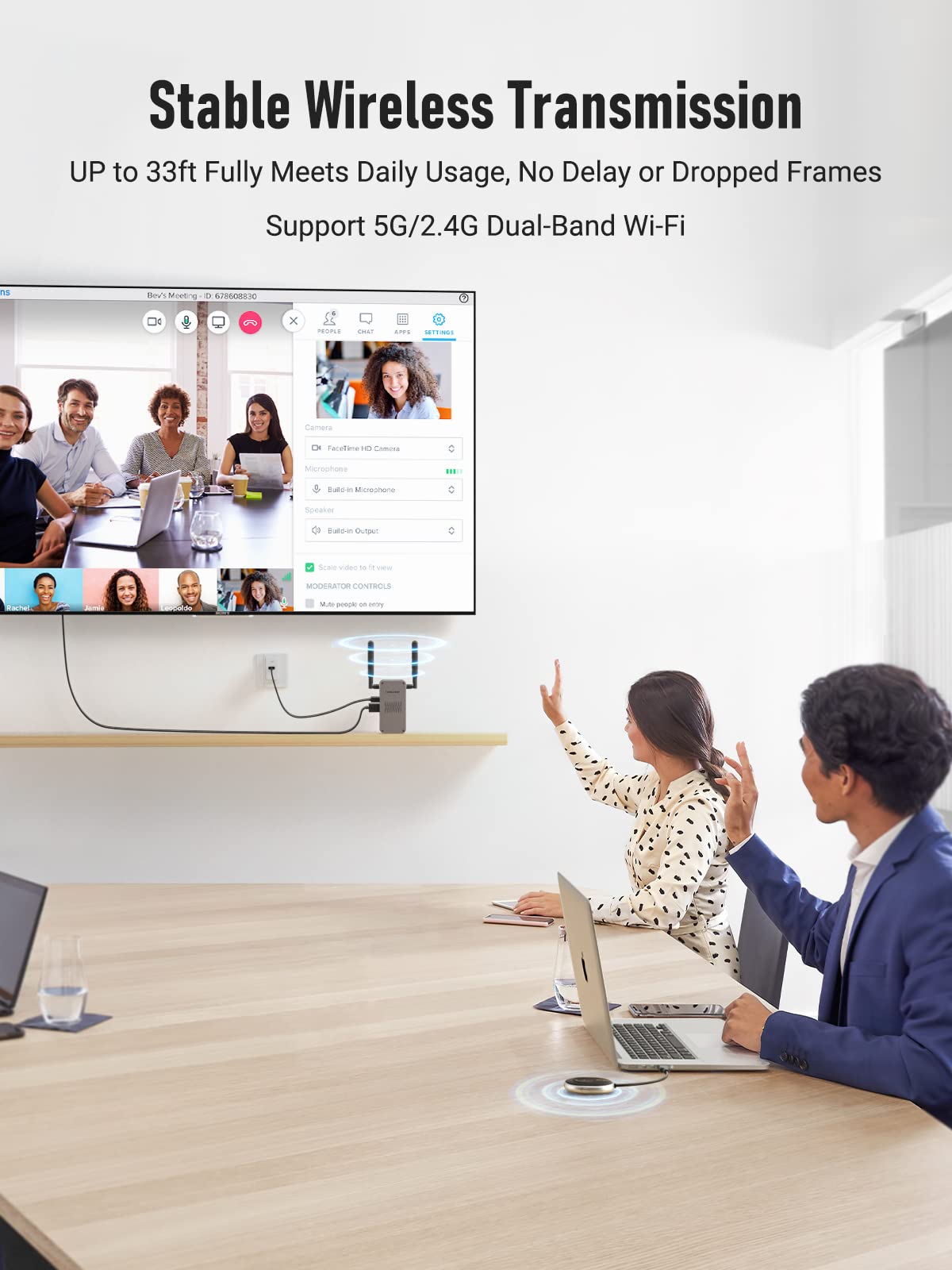 Lemorele Wireless HDMI Transmitter and Receiver 4K Extender Kit, Low Latency Wireless HDMI Transmission Kit, 4K 1080P Full HD, 2.4G & 5G, Range of 164ft, VGA & 3.5mm, for PCs, Laptop, Blu-ray Players