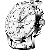 OLEVS Automatic Men Watch Self Winding Mechanical Luxury Dress Moon Phase Stainless Steel Waterproof Luminous Calendar Wrist Watch