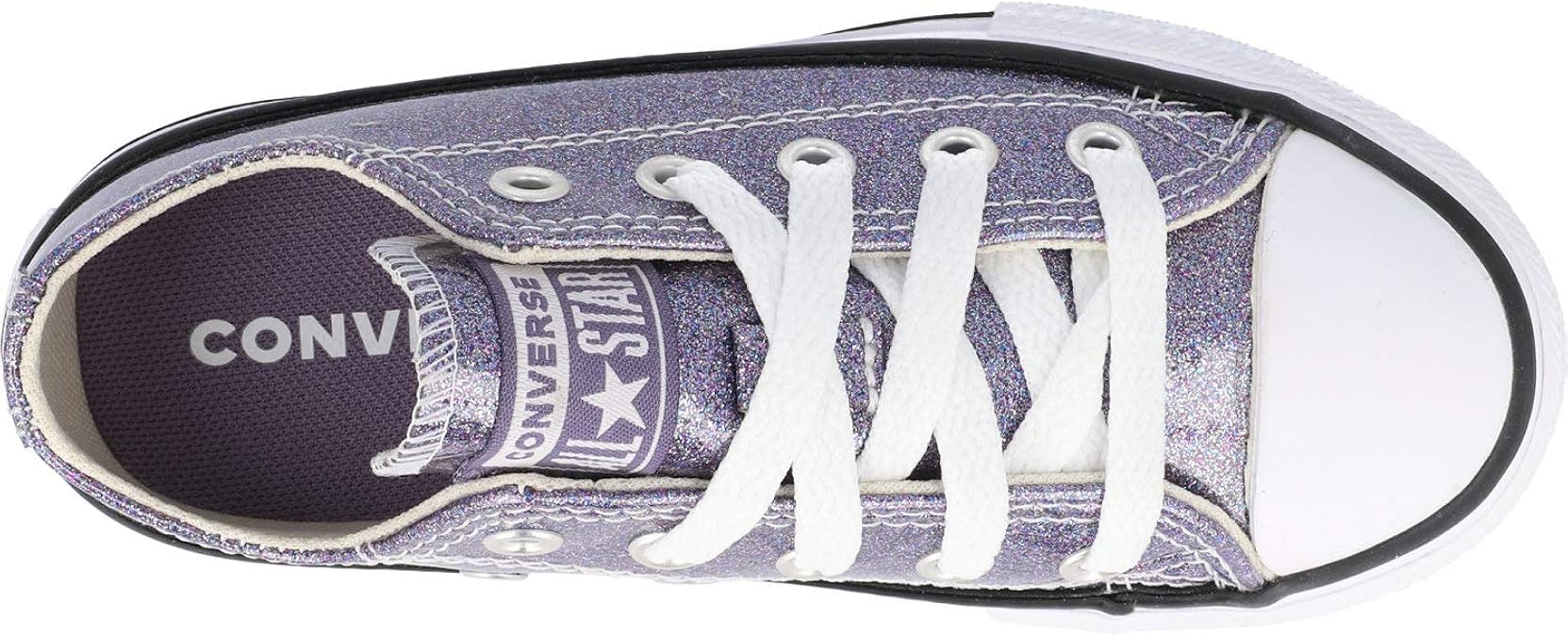 converse black & purple all star glitter ox trainers