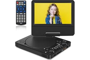 HOTHAT 9.5" Portable DVD Player with 7.5" Swivel Display Screen, 5-Hour Built-in Rechargeable Battery, Car DVD Player for Kids and Car, Dual Speakers, Sync TV, Support SD Card/USB/Disc Regions Free