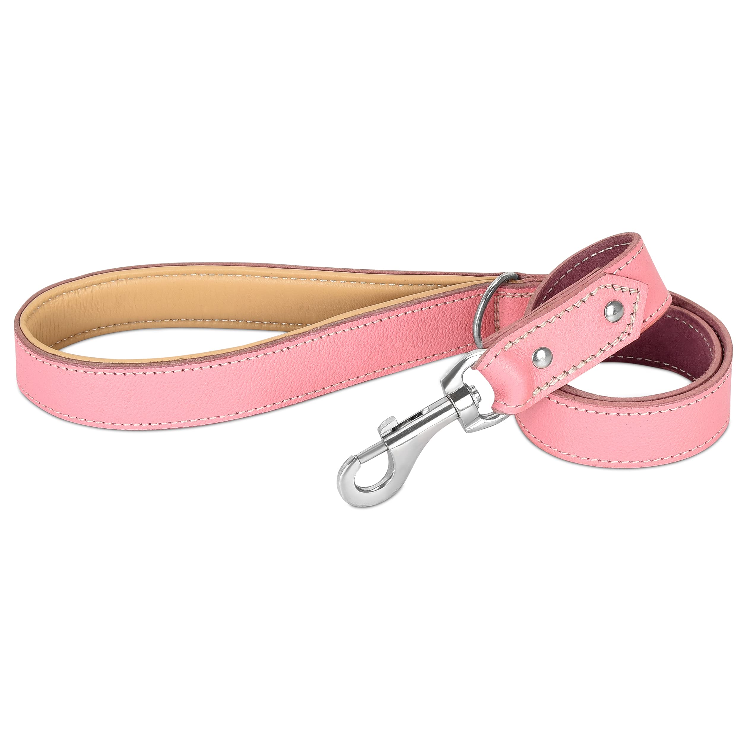 Riparo Heavy Duty Leather Dog Leash with Padded Handle, 3FT Long Dog Lead, 1.25IN Wide Dog Training Walking Leashes for Medium Large Dogs (Pink, 3FT x 1.25")
