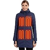 Venustas Women's Long Heated Down Jacket with Battery, 90% Duck Down Quilted Heated Puffer Jacket for Outdoor Camping Skiing