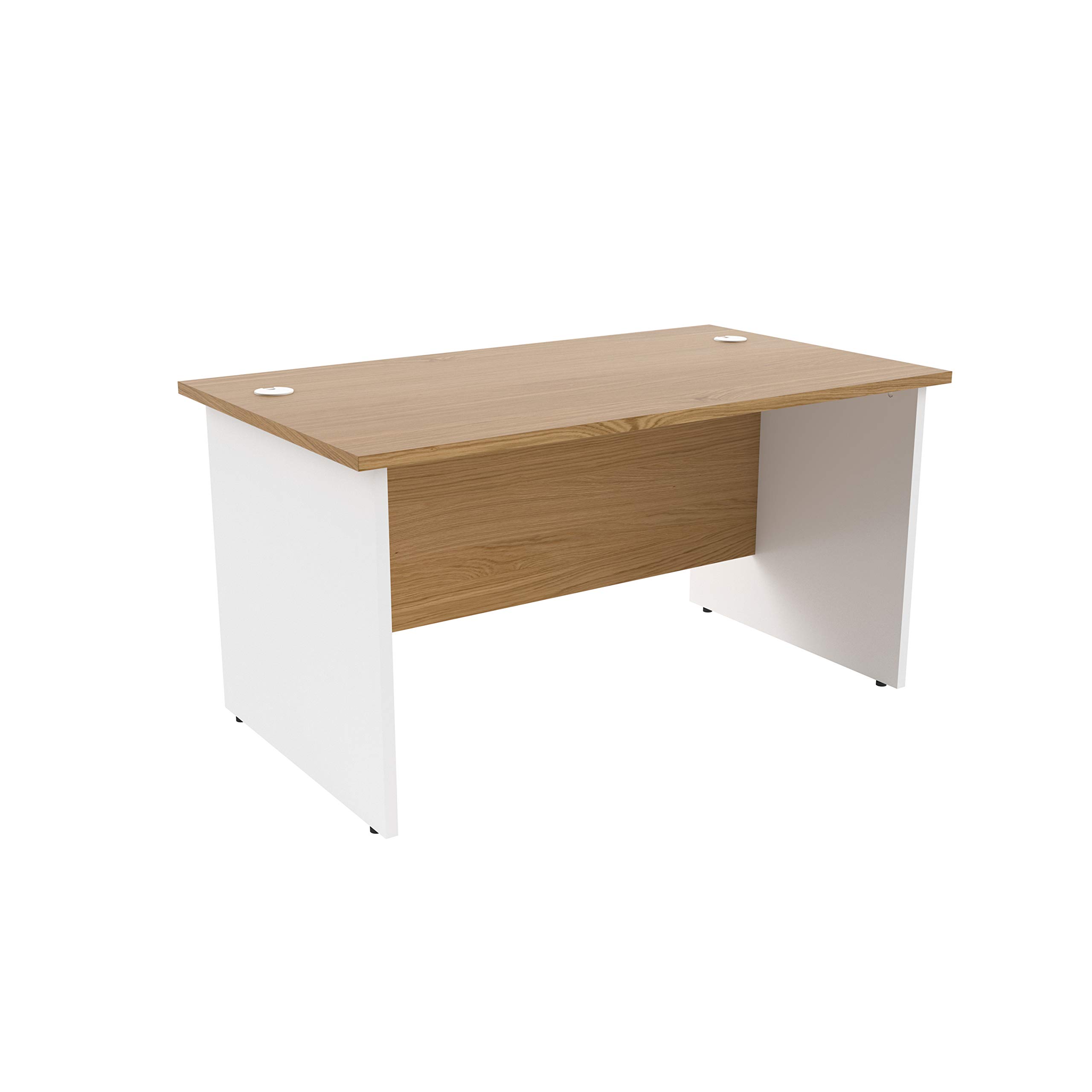 Office Hippo Heavy Duty Rectangular Office Desk with Panel Ends, 160 x 80 x 73 cm, White Legs, Oak Top