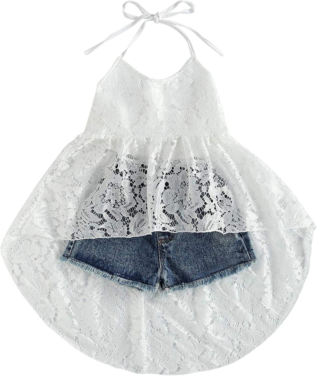 Kids Toddler Little Girl Shorts Set Sleeveless Halter Backless Lace TShirt Dress