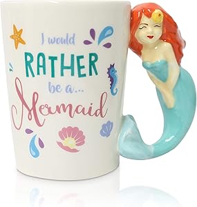 Basic Fundamentals Ceramic Mermaid Coffee Mug - Novelty Tea Mug with Little Mermaid Handle - Perfect Cute Cups for Home Decor and House Warming Gift - 5.5” x 5” x 3.75”