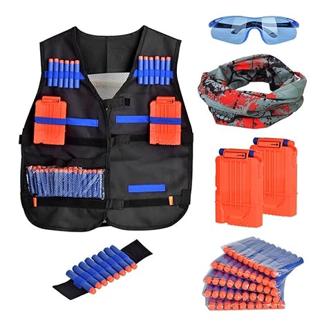 Towinle Taktische Weste, Dschungel Tarnung Taktische Weste Jacke Kit für Nerf N-Strike Elite Battle mit Darts Schutzbrille Na