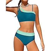 Tomolant Girls Swimsuit Bikini Set Color Block Cut Out Two Piece Bathing Suit with Chest Pad Adjustable Straps Swimwear 7-16T