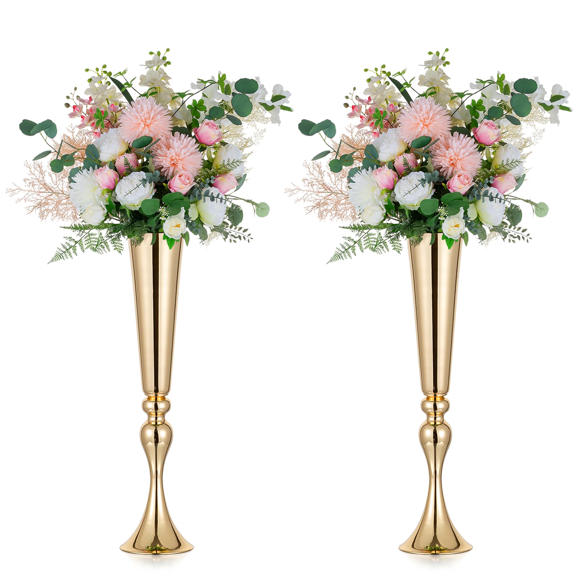 NUPTIO Gold Vase for Wedding Centrepieces: 2 Pcs 55.5cm Tall Flower Trumpet Vases Metal Stand for Golden Weddings Table Centerpieces Birthday Party Anniversary Decorations