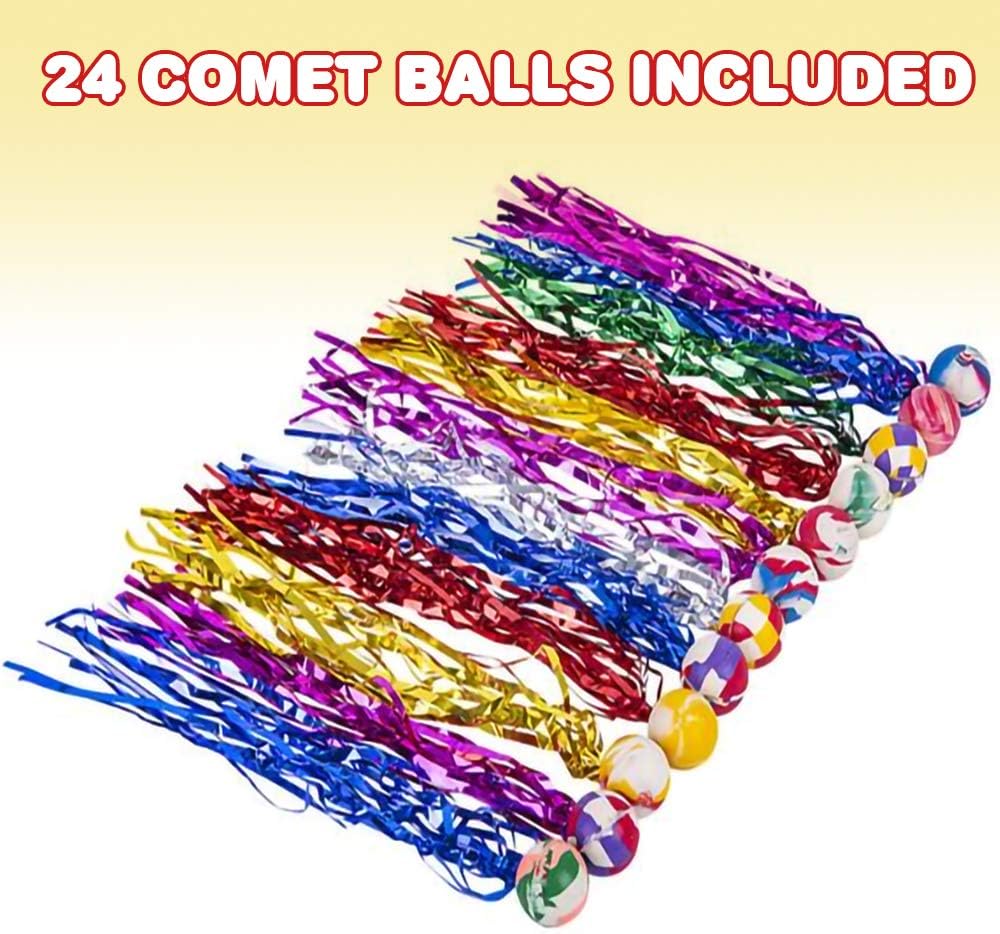 ArtCreativity Comet Balls, Bulk Set of 24, Bouncy Super Balls with Colorful Streamers, Birthday Party Favors for Kids, Goodie Bag Fillers, Fun Assorted Colors: Toys & Games