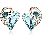 Leafael 18K Rose Gold Plated Love Heart Stud Earrings with Healing Stone Crystal Jewelry Gifts for Women