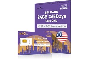TALKSIM Data SIM Card 24GB 365Days Support Verizon, AT&T and T-Mobile, 4G LTE USA Data Only SIM Card Compatible with Unlocked Security Camera/Router/Mobile WiFi Hotspot/Tablet/Hunting Trail Devices