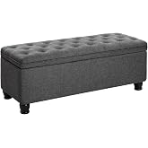 SONGMICS Storage Ottoman, 46.5 Inches Bedroom Bench, Solid Wood Legs | Buttons Decoration, Non-Slip Foot Pads, 330.7 lb Load Capacity, Slate Gray and Ink Black, MACEO Collection ULOM070G01