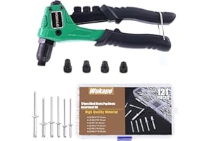 Wokape 121Pcs Rivet Gun with Aluminum Blind Rivets Assortment Kit, Including 1 Rivet Gun with 4 Tool-Free Interchangeable Riv