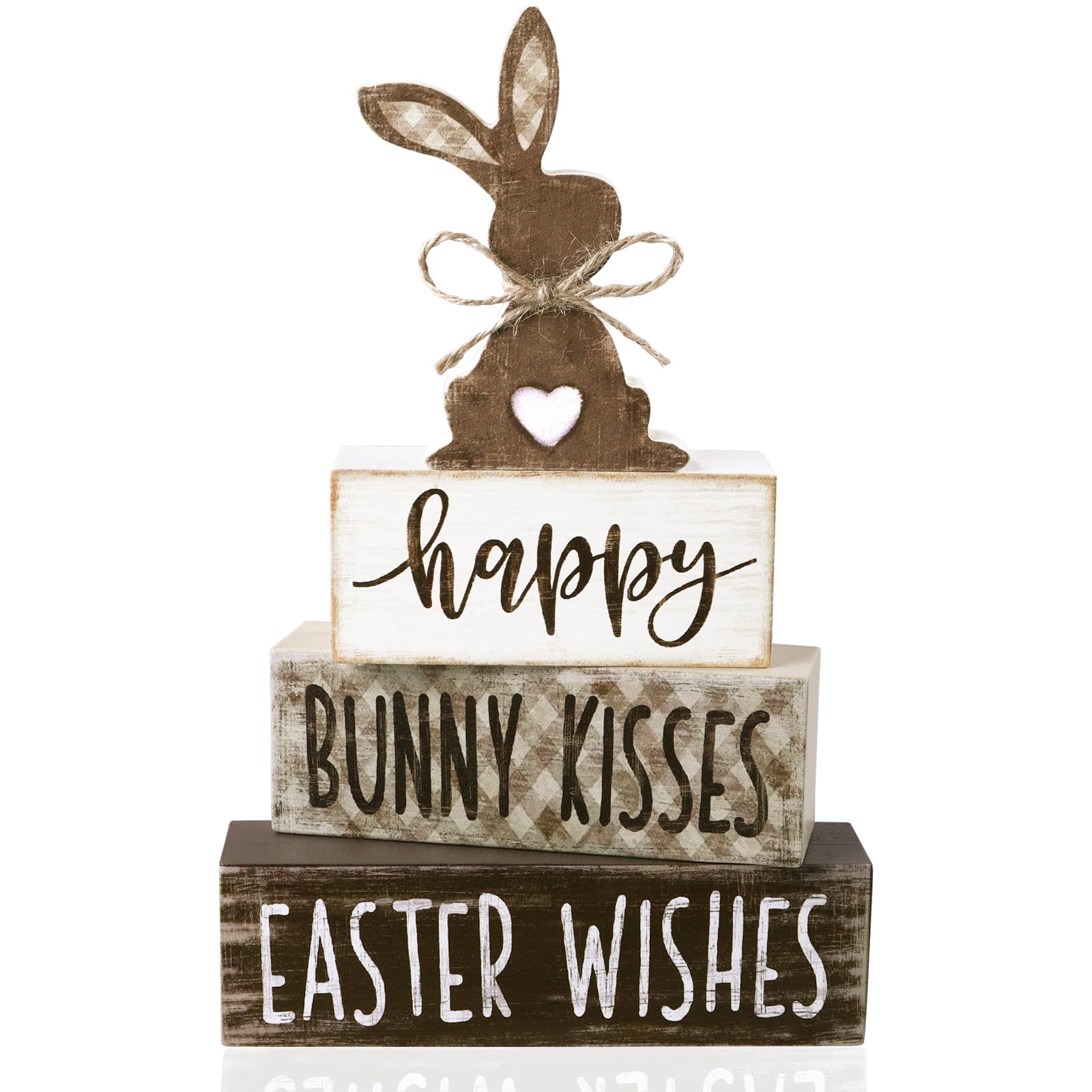 Photo 1 of DIYDEC 4Pcs Easter Tabletop Decorations Bunny Wooden Block Signs Gift Rustic Easter Tiered Tray Decor Happy Easter Centerpiece Farmhouse Wood Rabbit Table Sign for Kitchen Home Office Party Decor