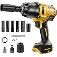 F FINEC Cordless Impact Wrench Compatible with 20V Dewalt Max Battery, 600N.m 1/2-Inch Mid-Range and 3/8-inch High Torque Impact Wrench with 6 Pcs Drive Impact Sockets, Brushless Motor(No battery)