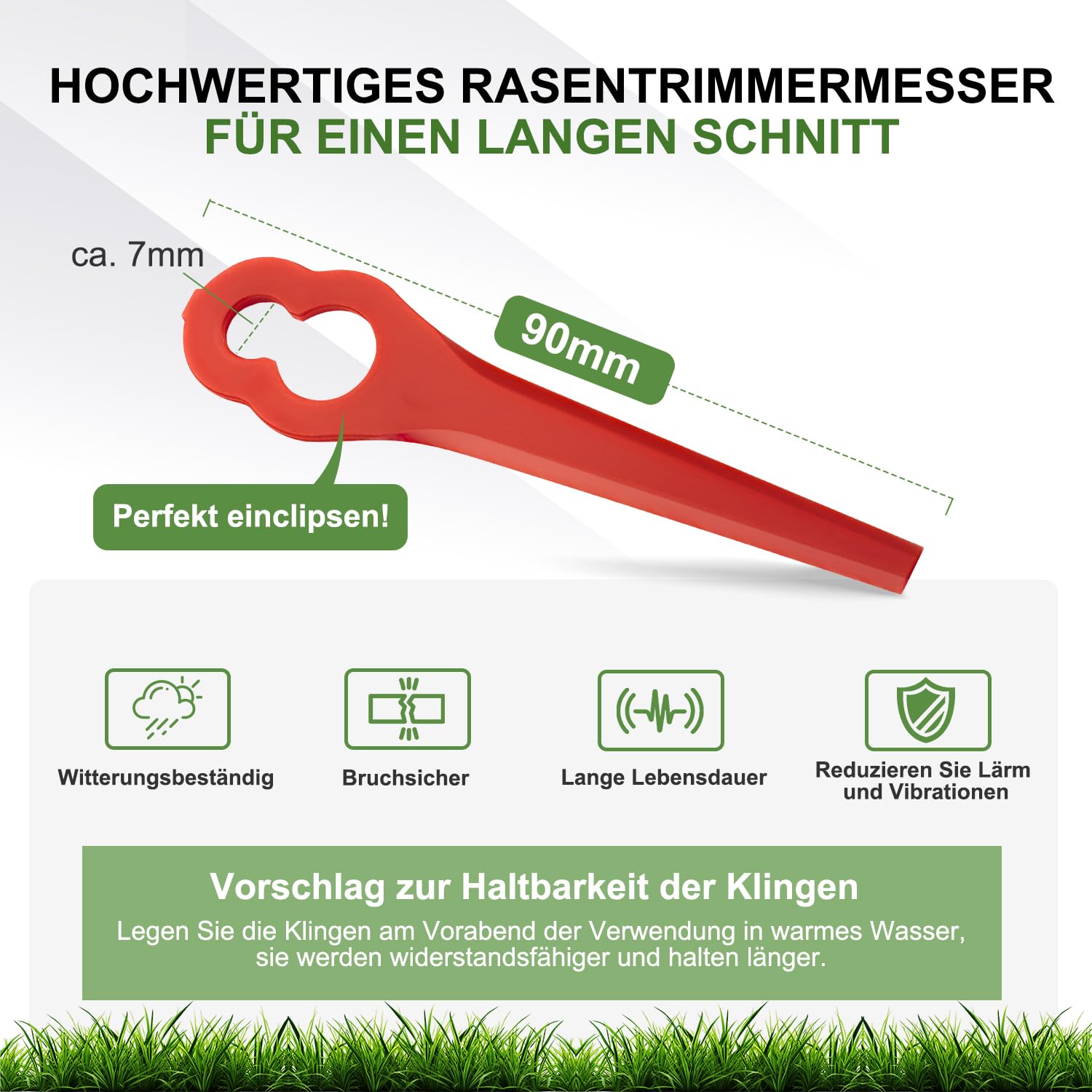 100 Stück PA6 Ersatzmesser-Set Rasentrimmer-Zubehör Kompatibel mit Einhell Rasentrimmer GE-CT 18 Li, GC-CT 18/24 Li, BG-CT 18 Li, RG-CT 18 Li, Kunststoffmesser Kompatibel mit Einhell Akku-Rasentrimmer 3