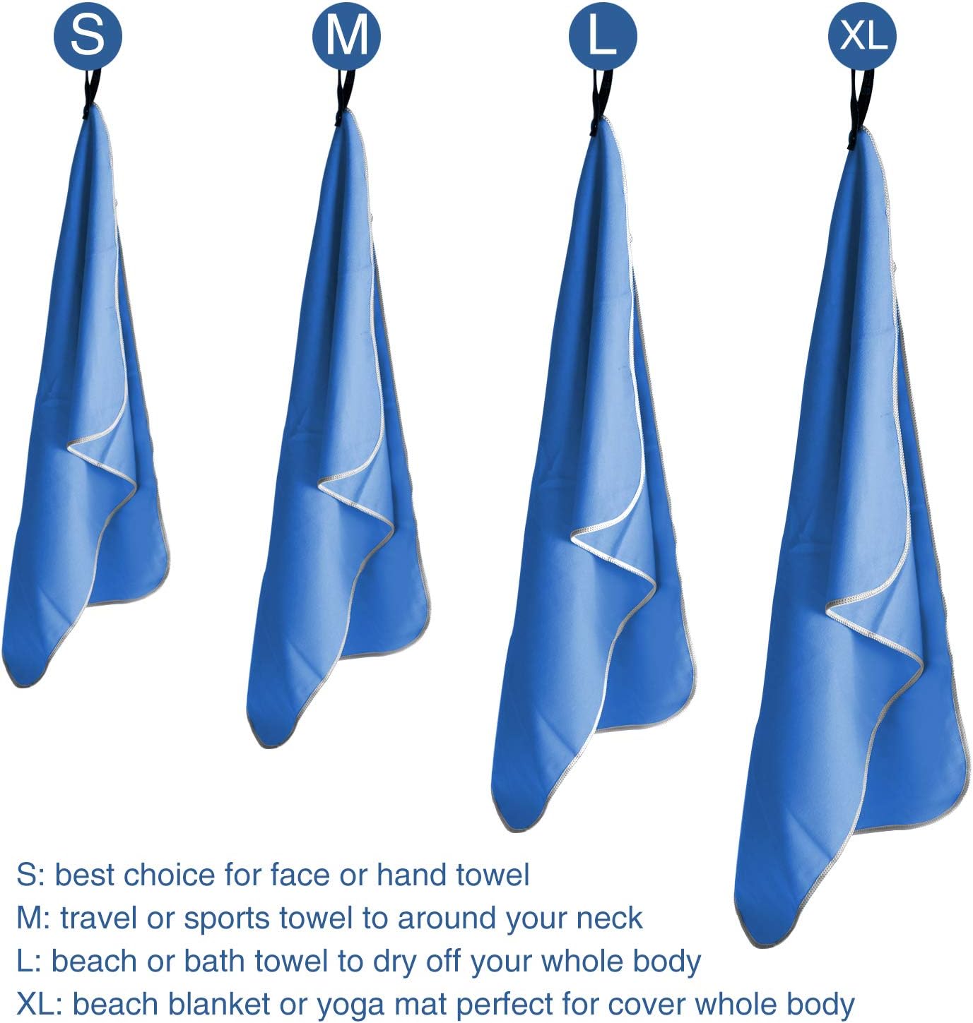 Sfee Microfiber Sport Travel Towel Set -(S M L XL)-Quick Dry Absorbent Compact Lightweight Soft Beach Yoga Bath Pool Hand Gym Golf Towels-Fit for Outdoors Fitness Hiking Camping +Carabiner : Sports & Outdoors
