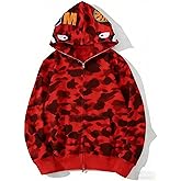 RICK TOP ONE Unisex Camouflage Hoodie with Shark Embroidery, Full Zip, Lightweight Couple sweatshirts heavyweight hoodie