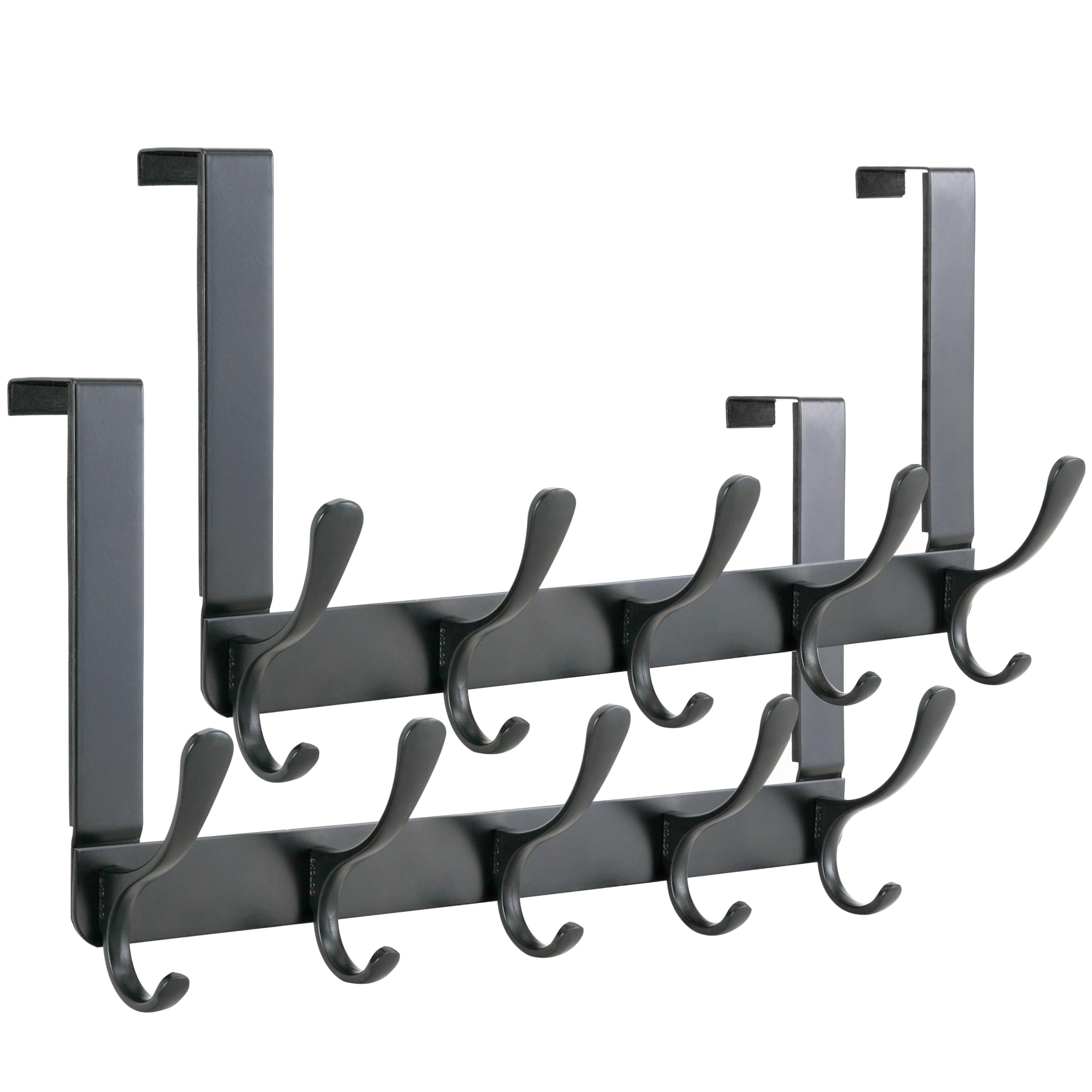 SKOLOO Over The Door Hook, Coat Hooks for Hanging Clothes, Towels, Coats, Hats, Over The Door Towel Hook - Pack of 2, Black, Assembly Required