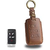 CaseCare Leather Key Fob Cover with Keychain Compatible with Range Rover Evoque Sport Vogue Velar Defender Discovery 5 (BROWN)