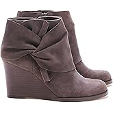 Fashare Womens Wedge Booties Ankle Heels Boots Bow Knot Stacked Heeled Winter Dress Shoes