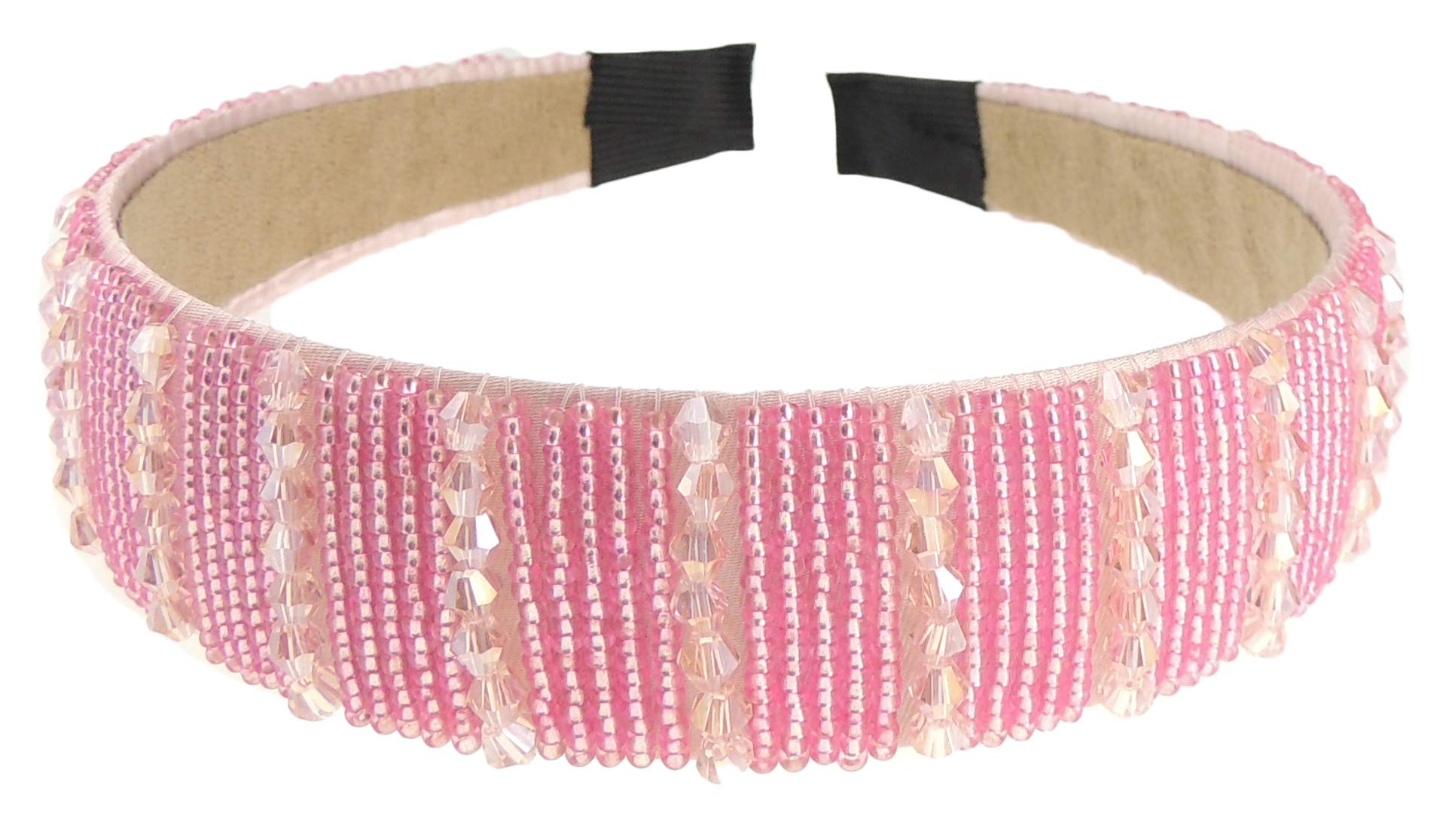 Womens Sparkly Beaded Jeweled Embellished Crystal Birthday Party Wedding Bridal Special Occasion Hair Accessories 2.5cm Short Long Hair Headband Alice Band Hairband (Candy Pink, One Size)