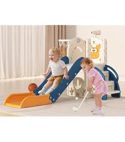 Tobogán 6 En 1 Infantil Con Telescopio, Cesta De Baloncesto, Túnel Y Zona De Escalada - Juego De Exterior E Interior Para Niños De 3 A 6 Años (Amarillo)