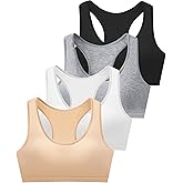 Cotton Training Bras for Girls 10-12 Sports Seamless Racerback Training Bralettes with Removable Padding - 4 Pack