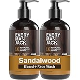Every Man Jack Sandalwood Beard Wash - Cleanse, Soften, and Hydrate for a Healthier Beard - Made w/Naturally Derived Ingredients like Aloe Vera and Coconut - 6.7 oz - 2 Pack