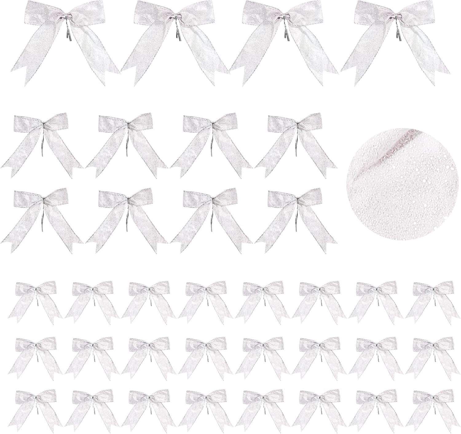 Bows & Ribbons - Waydress 36 Pieces Bow Decor, Christmas Tree Bow Ornament, Glitter Ribbon Bowknot for Wreath Garland, Party Crafts Home Decoration, 3 Sizes 4.3 x 4.7 Inch, 5.1 x 5.5 Inch, 6.3 x 6.7 Inch (White)