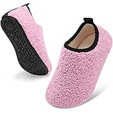 QFH Toddler Slippers Boys Girls Indoor Comfy Slippers Kids Barefoot Walking Shoes with Soft Velvet Lining Winter Warm Sock Shoes