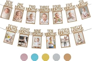 1st Birthday Photo Banner, Happy First Birthday 1-12 Month Picture Prop Bunting Birthday Decorations Groovy One Year Birthday