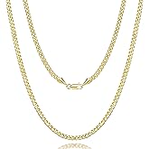iSunat 3mm 14K Gold Chain for Women Gold Necklace for Women Cuban Link Chain for Men Golden Jewelry for Men 14K Timeless Heritage, Modern Edge Waterproof Golden Necklace 16,18,20,22,24IN