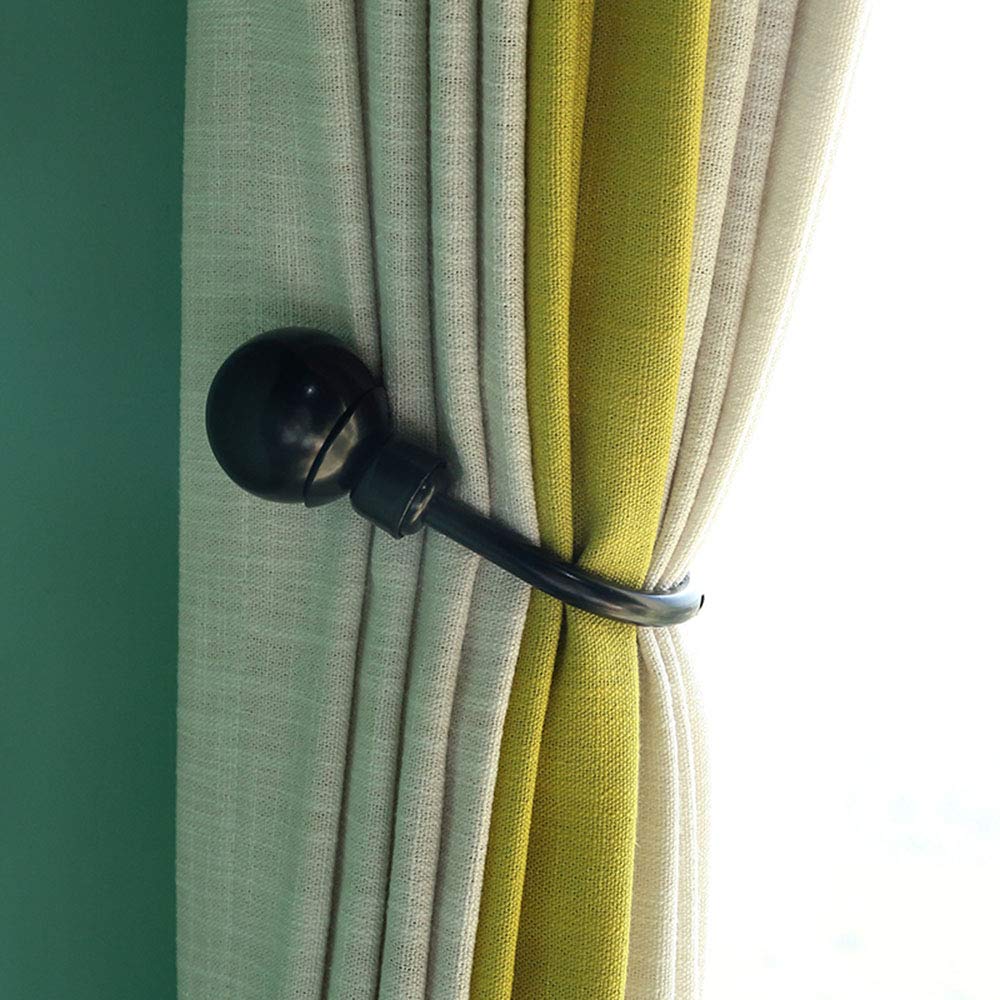 Curtain Holdbacks,Fashion Round Ball Design Curtain Drapery Holdbacks Tie back, Curtain U Metal Hooks(1 Pair,Black)