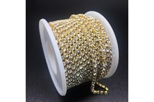 Dowarm 1 Roll 10 Yards Rhinestone Chain, Crystal Rhinestones Close Chain, Sew on Crystal Rhinstone Chain Trim, Crystal Claw Cup Chain Roll (Gold, SS16 4MM)