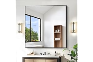 KOCUUY Black Square Mirror, 42"x42" Bathroom Mirrors for Over Sink, Large Black Wall Mounted Mirror, Metal Framed Mirror for Wall, Vanity Mirror for Bathroom Living Room Bedroom Dining Room