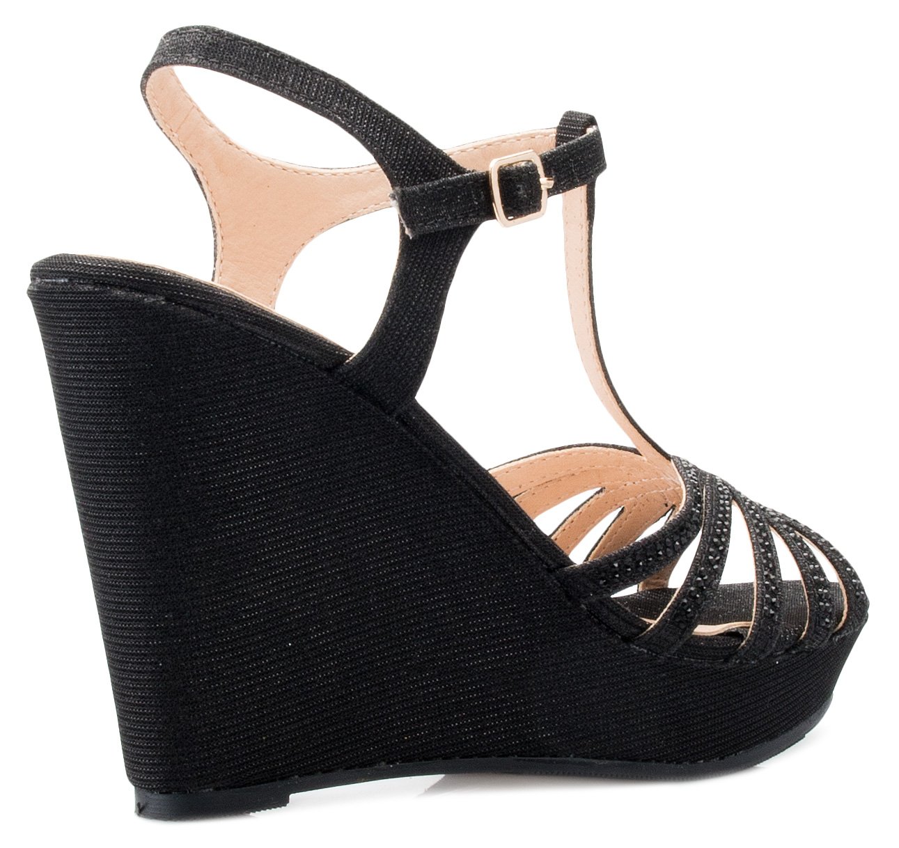 Olivia K Women's Open Toe Glitter Shimmer T-Strap Cage Platform Wedge Sandal - Image 4