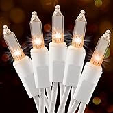 Christmas Lights Clear White 50 Count, 13ft Incandescent Mini Lights String Plug in Warm White with White Wire for Mantle Christmas Tree Indoor Outdoor Xmas Wedding Party Decorations