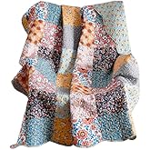 Greenland Home Carlie Modern Floral Quilt, Tapestry & Throw Blanket, 50 x 60 inches, Calico Patches