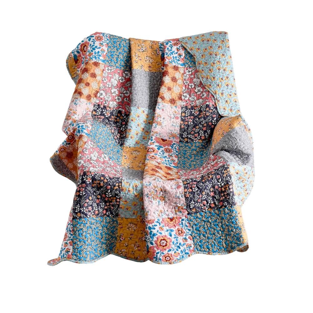 Greenland Home Fashions Throw Blanket, Face Microfiber Back 60% 40% Polyester Cotton-Rich Fill, Calico Patches, 50 x 60 inches