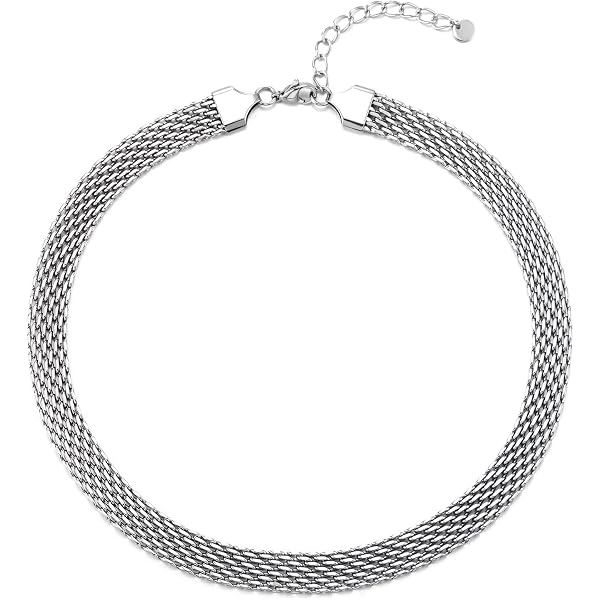 COOLSTEELANDBEYOND Gold & Grey Braided Mesh Bib Statement Necklace - Choker Collar - View #2