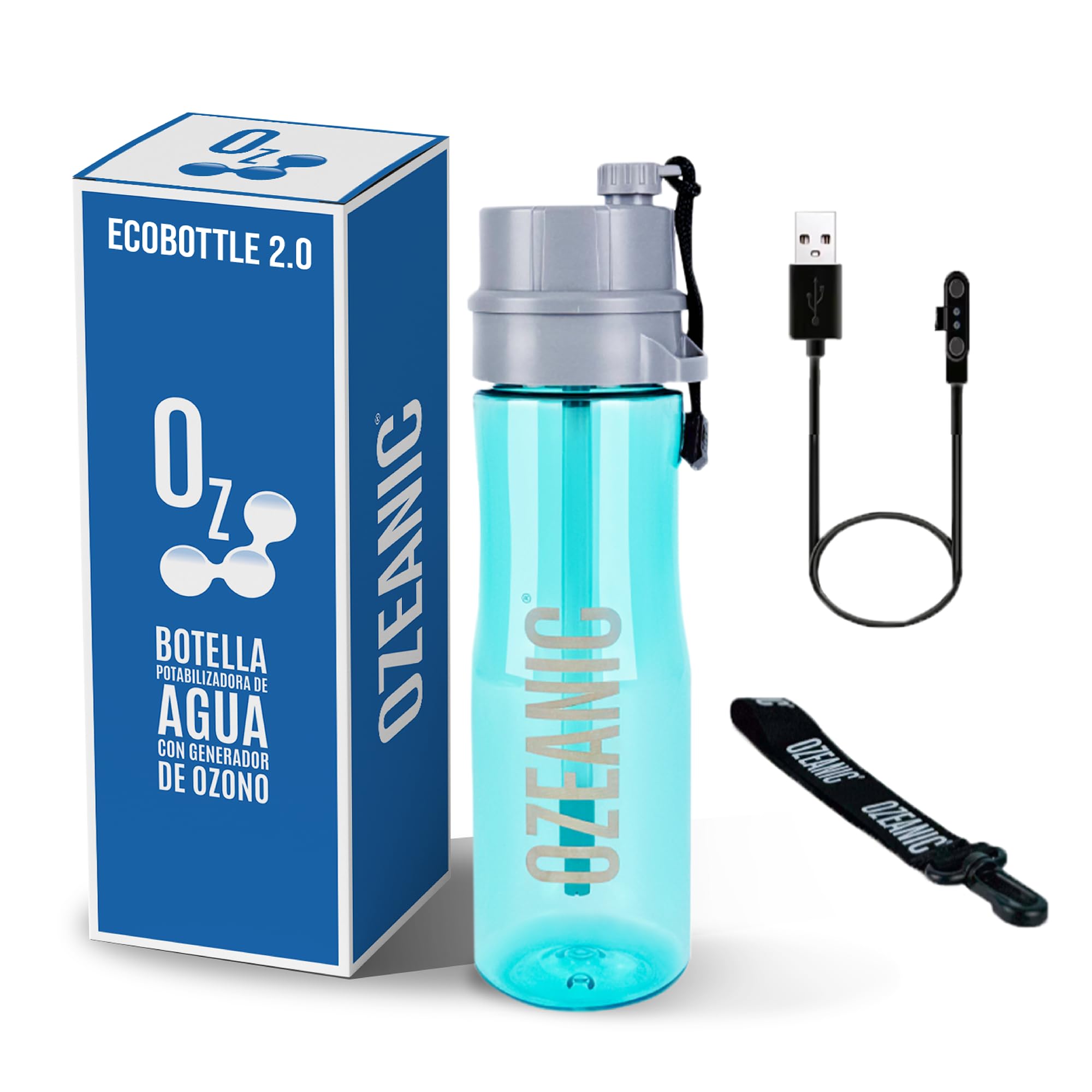 OZEANIC - EcoBottle 2.0 | Reusable Water Purifying Bottle. Removes Viruses and Bacteria | Water Ozonizer | Ozone Generator | Sport Water Bottle | 750ML New Model