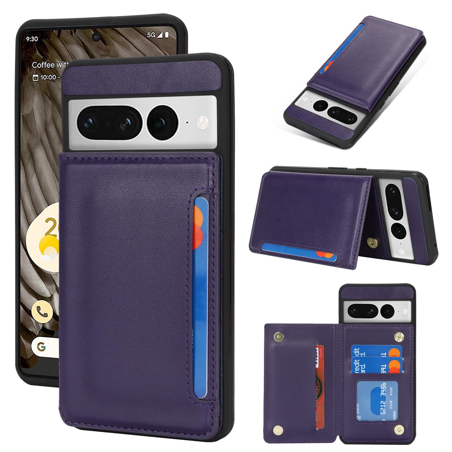 iCoverCase Compatible with Google Pixel 7 Pro Case with Card Holder, Wallet Phone Case for Women Men [RFID Blocking] PU Leather Protective Wallet Case for Pixel 7 Pro (Dark Purple)