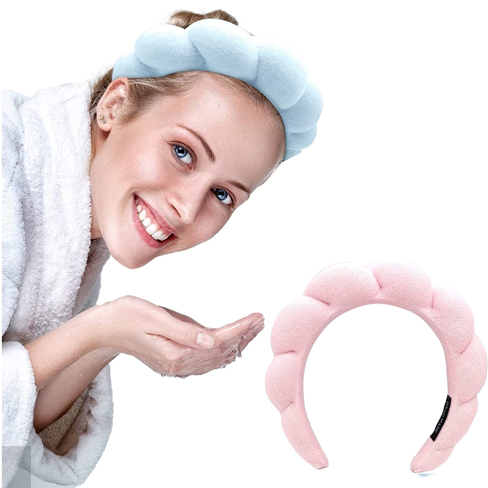 2 Pcs Spa Headband, Skincare Headband for Washing Face, Puffy Headband Bubble Headband,Sponge Headband for Skincare, Face Washing, Makeup Removal, Shower, Hair Accessories.