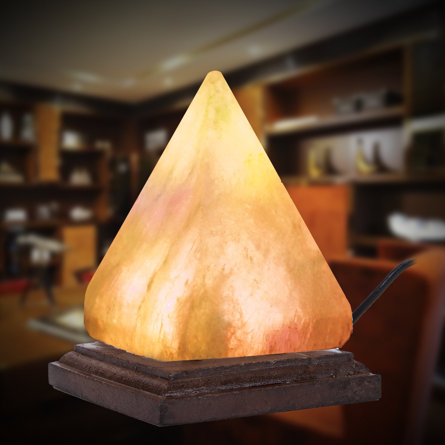 Hymilian Sea Salt Lamp Himalayan Pink Pyramid Hand Carved Glow Rock