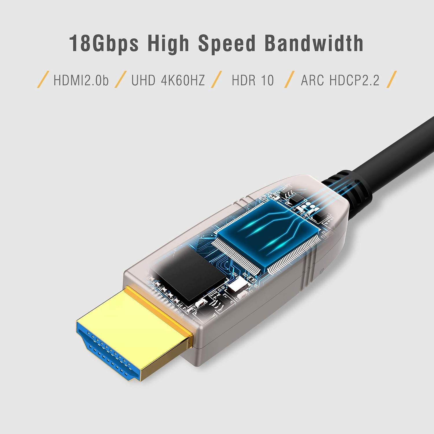 FeizLink 4K HDMI Cable 10m Fibre Optic High Speed 18Gbps Support HDMI2.0 4K 60Hz HDR10 HDCP2.2 ARC 4:4:4 3D HEC Compatible for Apple TV HDTV Projector Roku TV Box Home Theater PS4 Nintendo Switch - Image 3