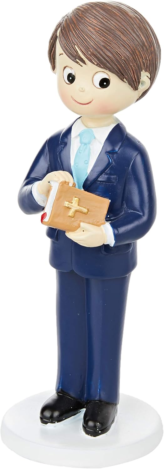 Mopec Figure for Communion Child with Suit and Bible in Hand, Polyresin, Navy Blue, 6.5x6.5x17cm, 6.5x6.5x17 cm